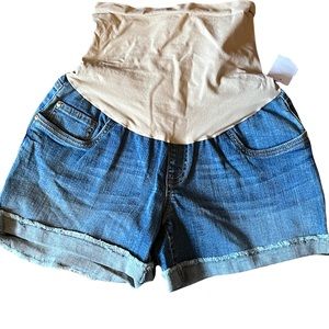 Two Hearts Raw Hem Jean Shorts Maternity